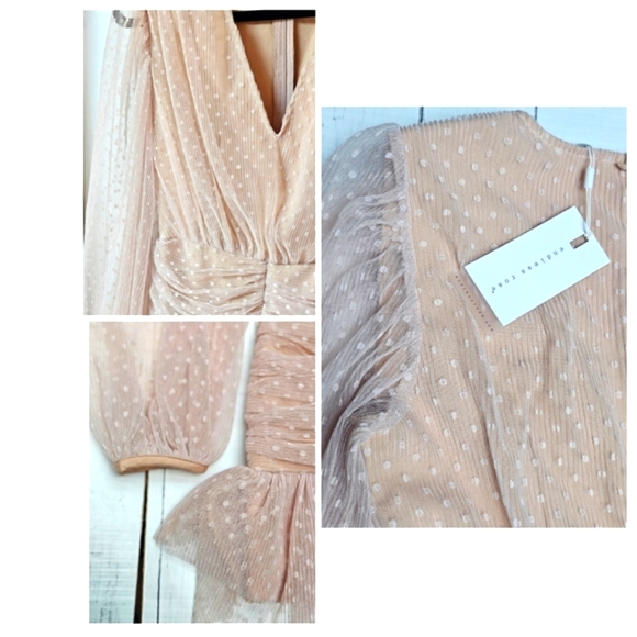 NEW Endless Rose Anthropologie Sheer Nude Pink Ruched Mini Dress Swiss Polka Dot - Picture 8 of 16